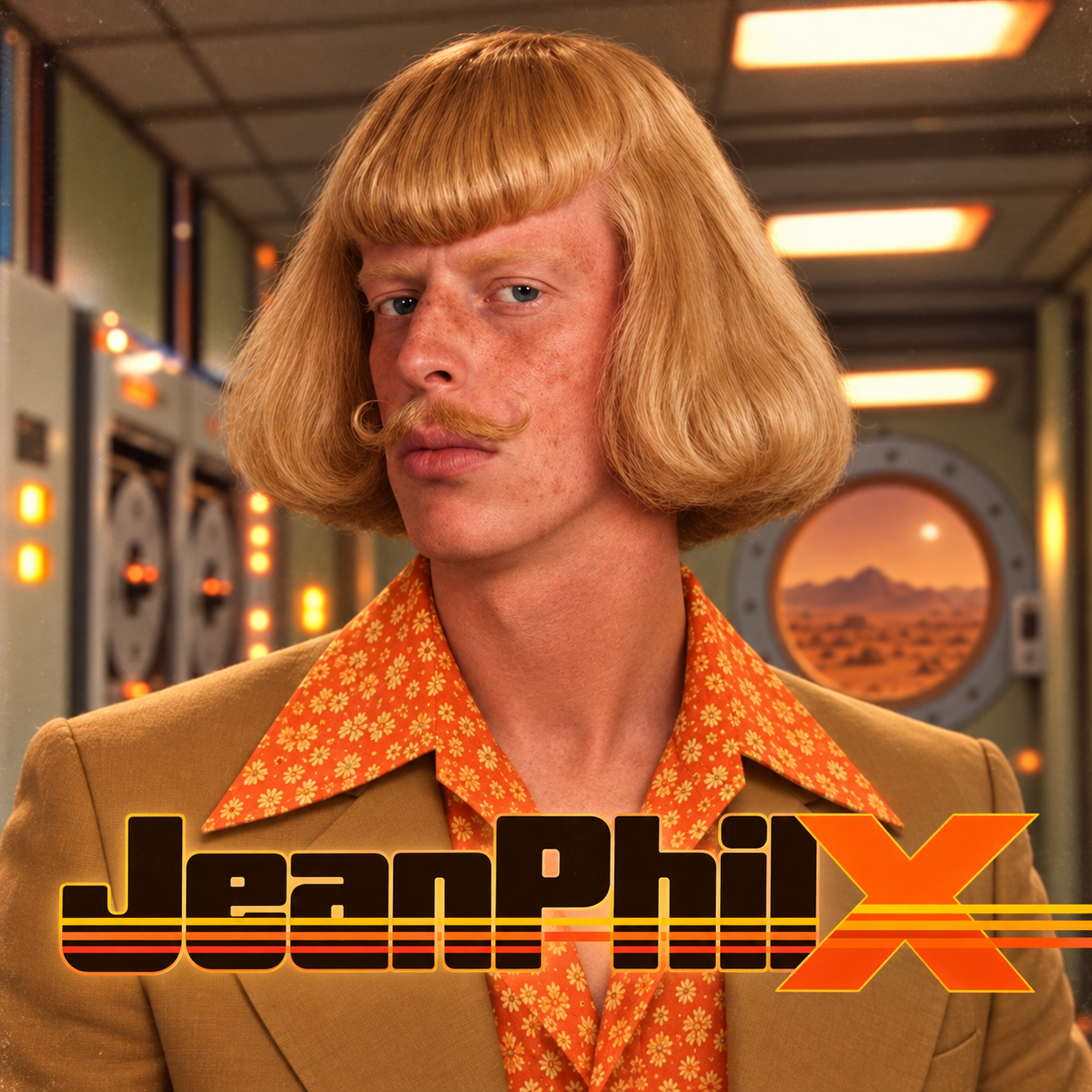 Original JeanPhilX portrait aboard his warm amber-lit spaceship